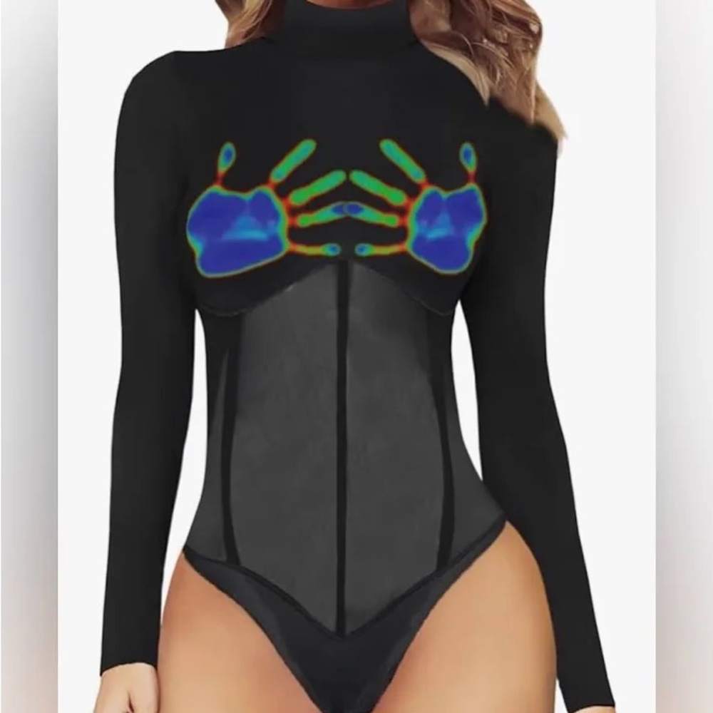 EUC woman’s mock neck mesh bodysuit